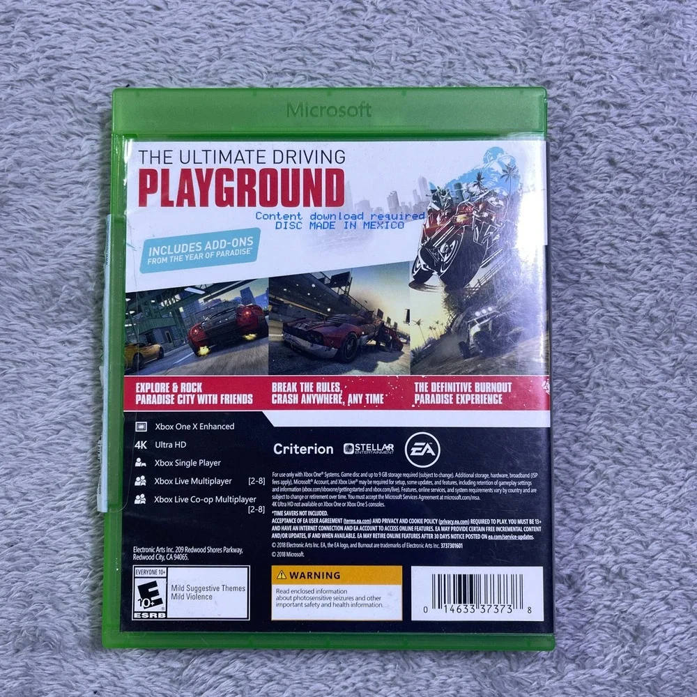 Burnout Paradise Remastered Xbox One Video Game Disc Case‎